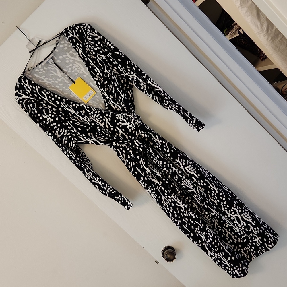 Women's Long Sleeve Midi Sea Spots Black Wrap Dress - DVF for Target 2x